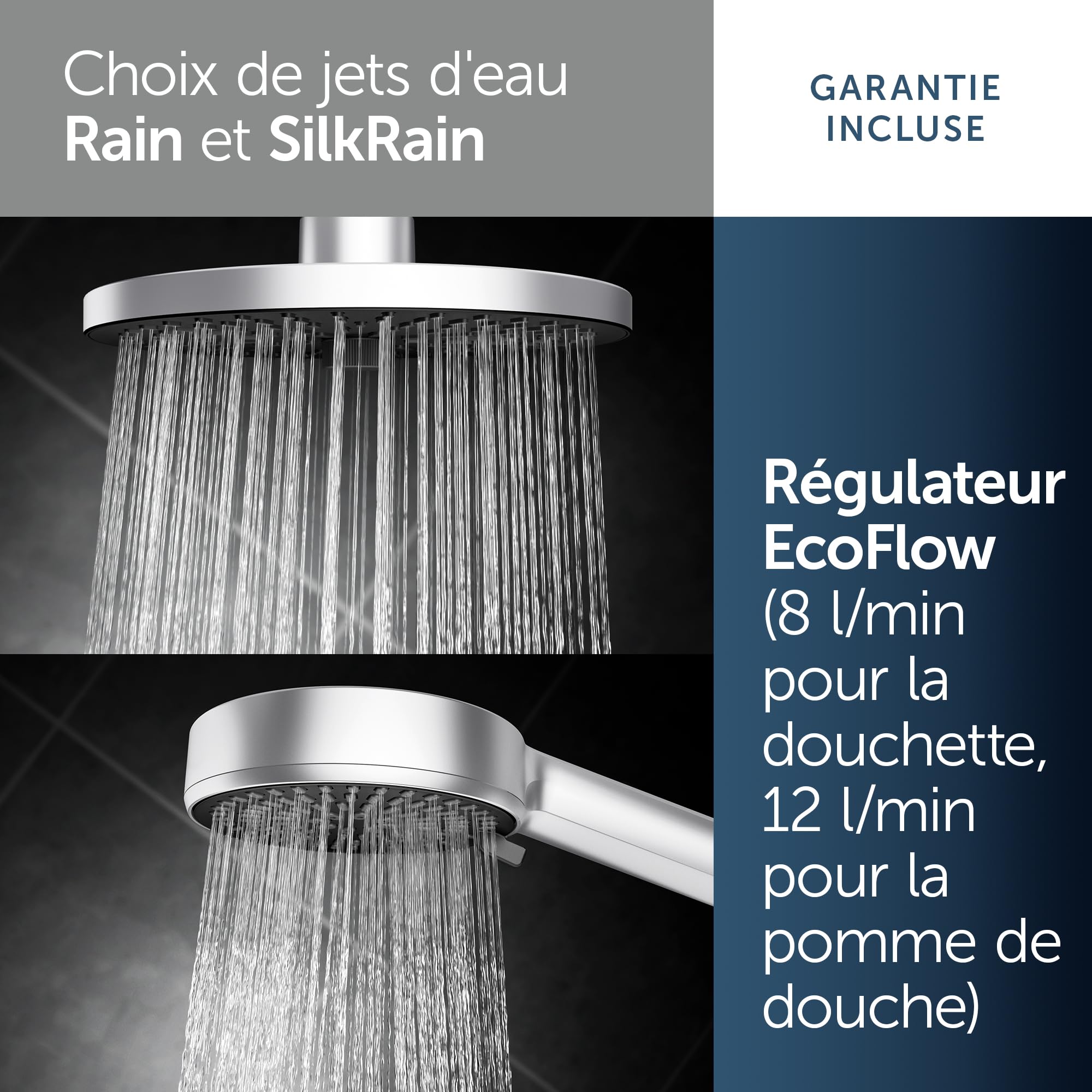 Ideal Standard Ceratherm Alu+ Colonne de douche, Fabriqué à partir de 100% d'aluminium recyclé, douchette à économie d'eau avec différents types de jets – Argent (356x501x1113 mm)