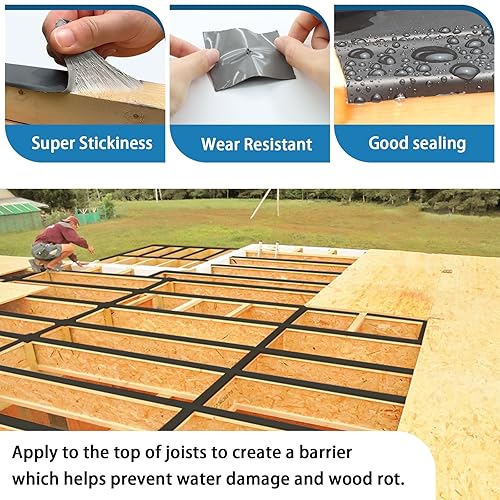 Miniatura 6 de Cinta de viguetas de cubierta de 6 x 50 pies, 1 paquete de cinta de viguetas resistente a la intemperie para terrazas, sello impermeable, cinta