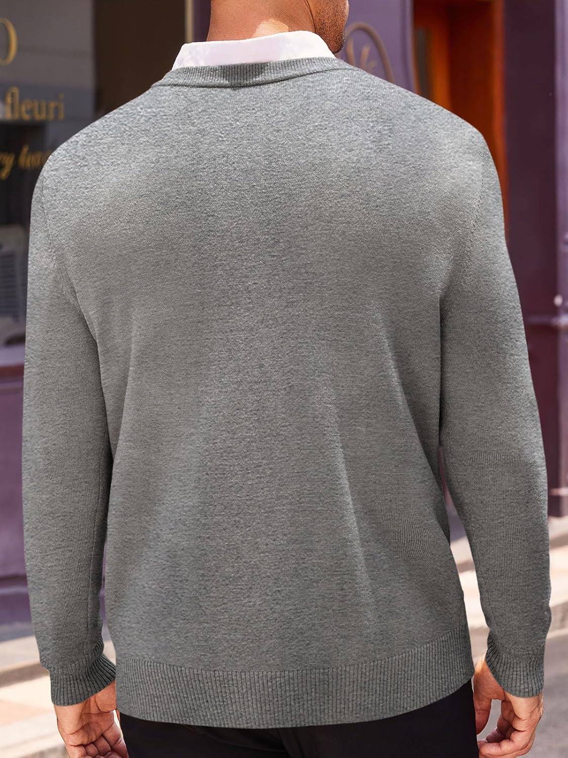 Runcati Mens V Neck Sweater Cable Knit Long Sleeve Casual Ribbed Twisted Pullover Sweaters - Image 3