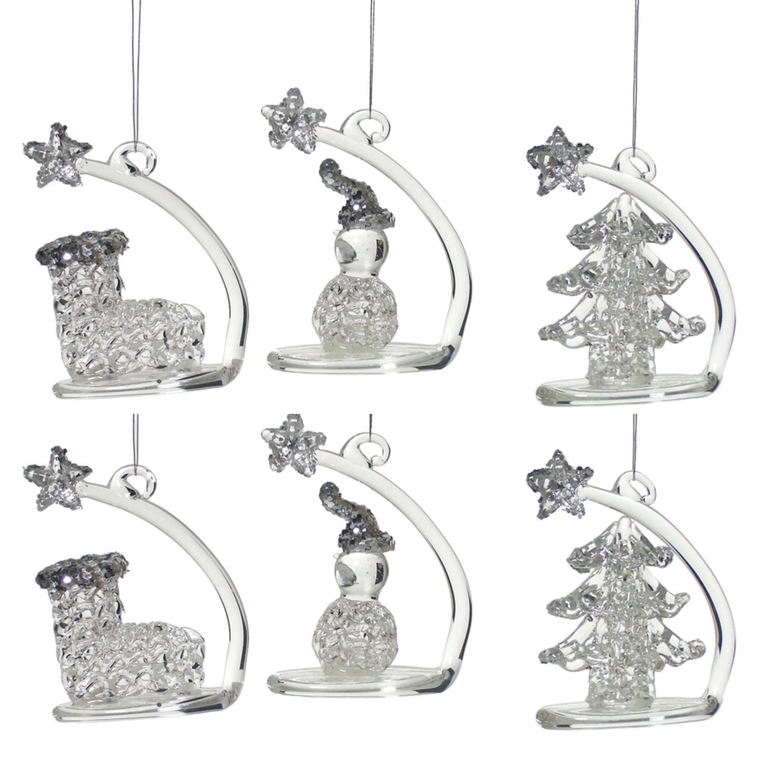 Adornos para árbol de Navidad con purpurina, muñeco de nieve, juego de 6-2.25 x 1.75 pulgadas