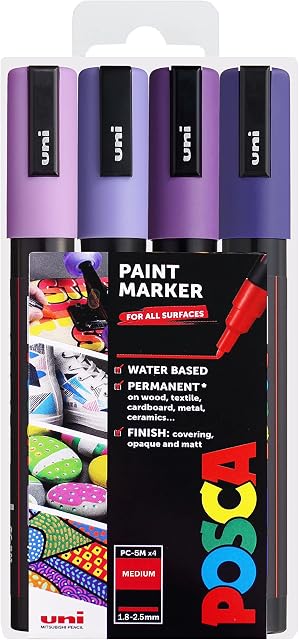 POSCA - PC-5M - Paint Marker Art Pens - 1.8-2.5mm - Purple Tones Set of 4 in Wallet