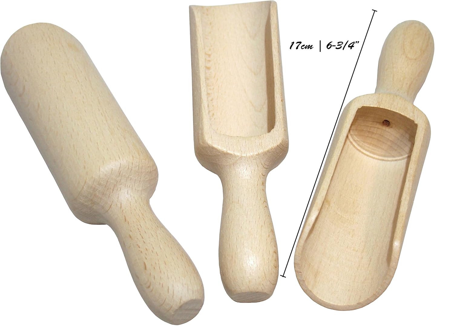 efo Large Wooden Scoop Set of 3 – Rustic Bathsalt Scoop - Multipurpose Wooden Spoon - Wood Salt and Spice Scoops – Stylish Wooden Candy Spoon - Washing Powder Scoops - 3 pcs, size 6.7" / 17cm