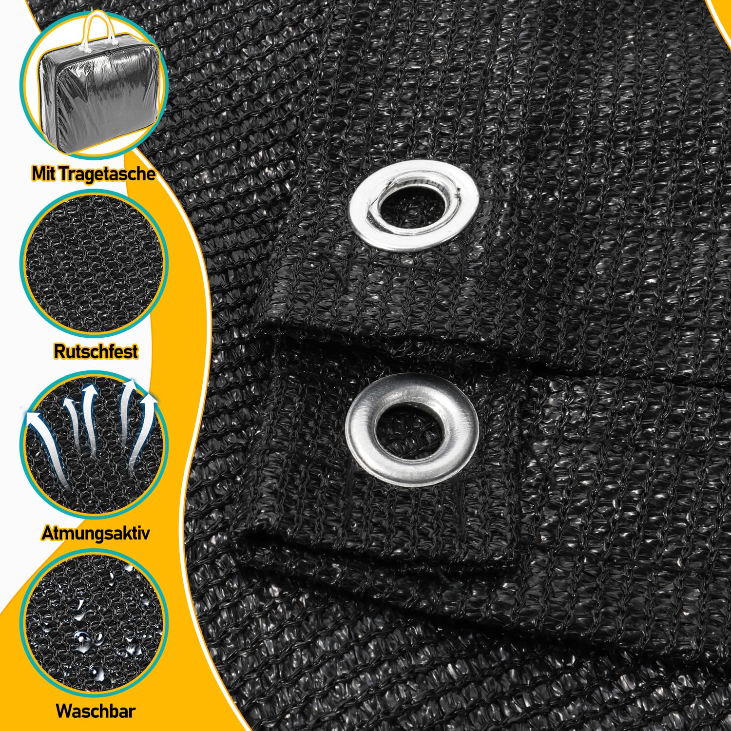 Daromigo Tapis d'auvent, tapis de tente avec sac de transport, avec 12 trous et 13 piquets, tapis de camping antidérapant et respirant lavable pour auvent (Noir, 250x500cm)