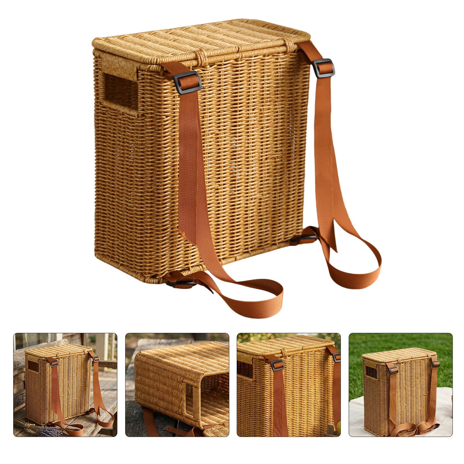 Cesto Intrecciato Alto Stretto in Rattan con Coperchio e Manici