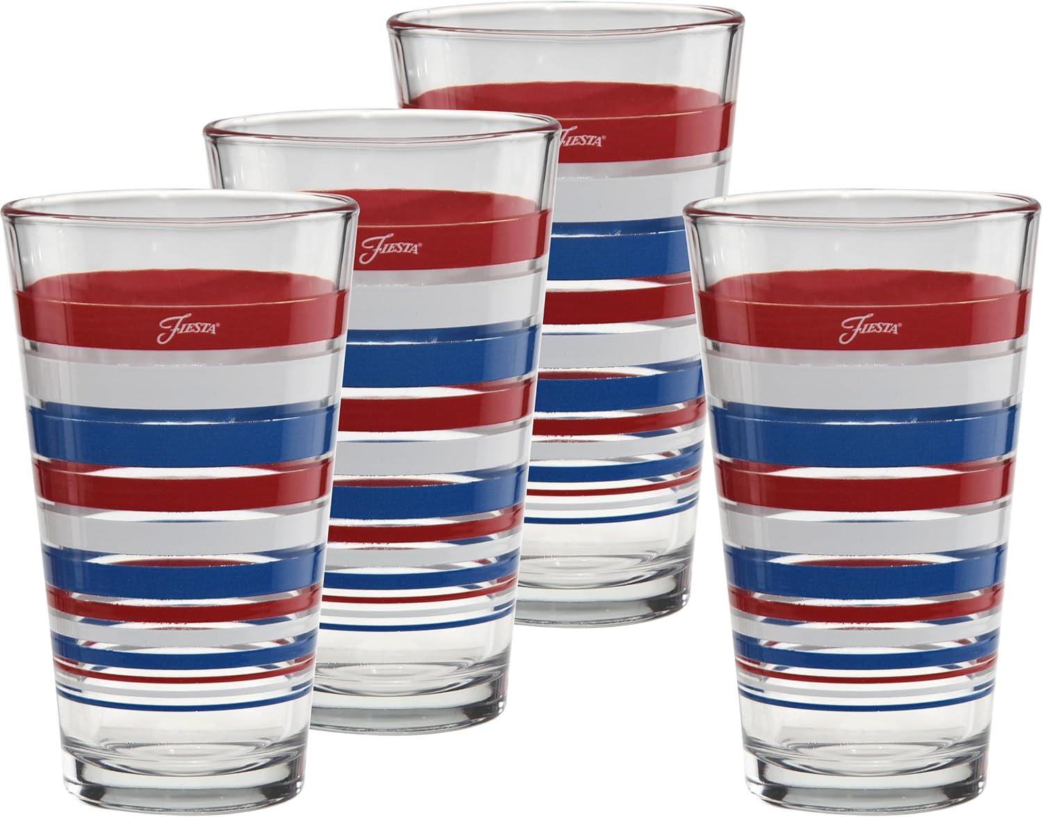 Culver Officially Licensed Fiesta Stripes 16-Ounce Tapered Cooler Glass (Set of 4) (Rainbow Radiance Collection)