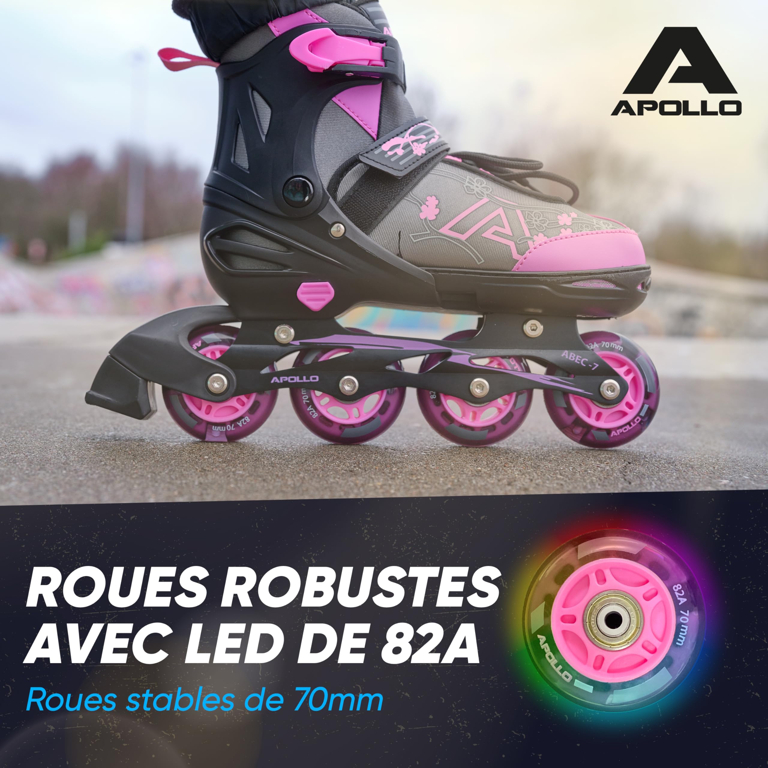 Champion - Roller à Taille Réglable pour Enfants, Femmes et Hommes (31-42), avec Roues LED, Haute Qualité