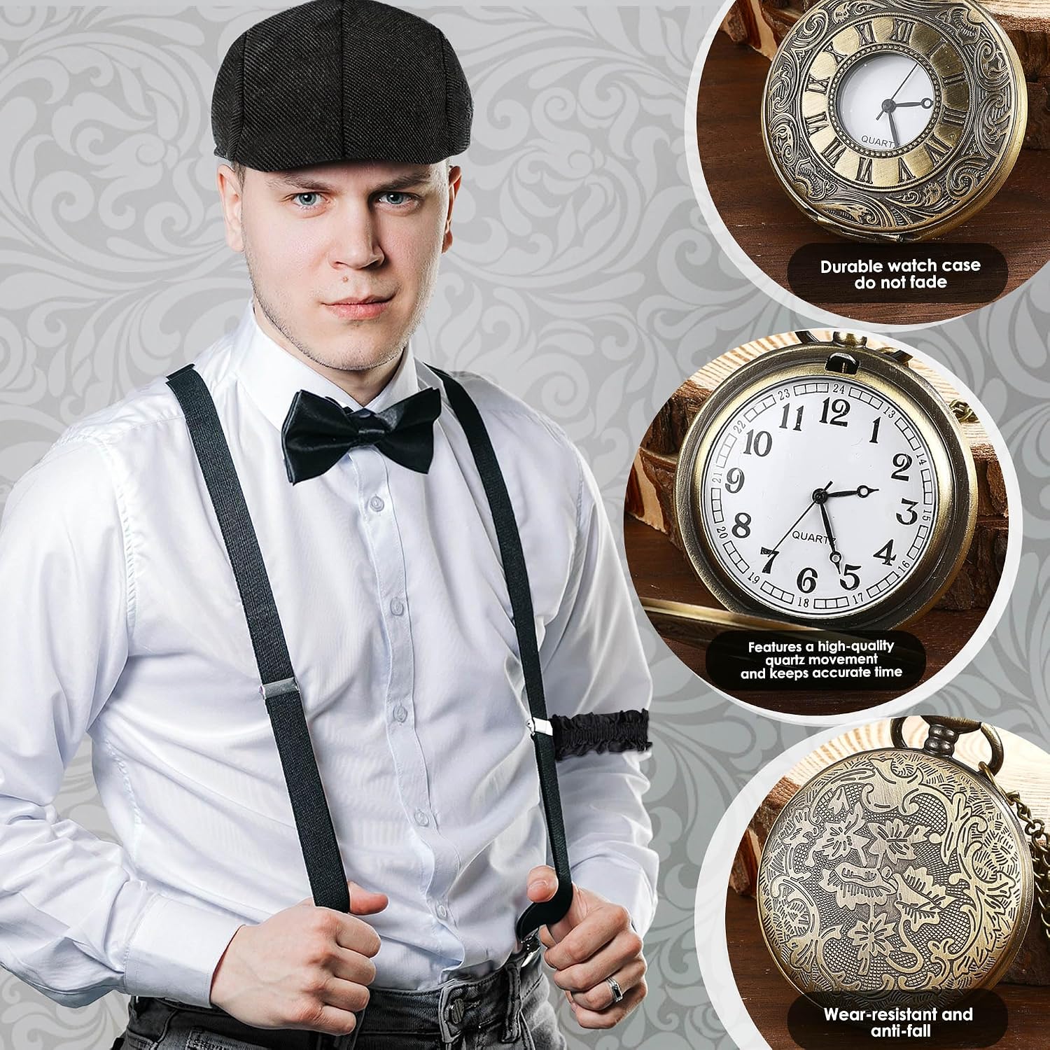1920s Mens Costume Roaring 20s Outfits for Men Harlem Nights Gangster Great Gatsby Accessories for Men