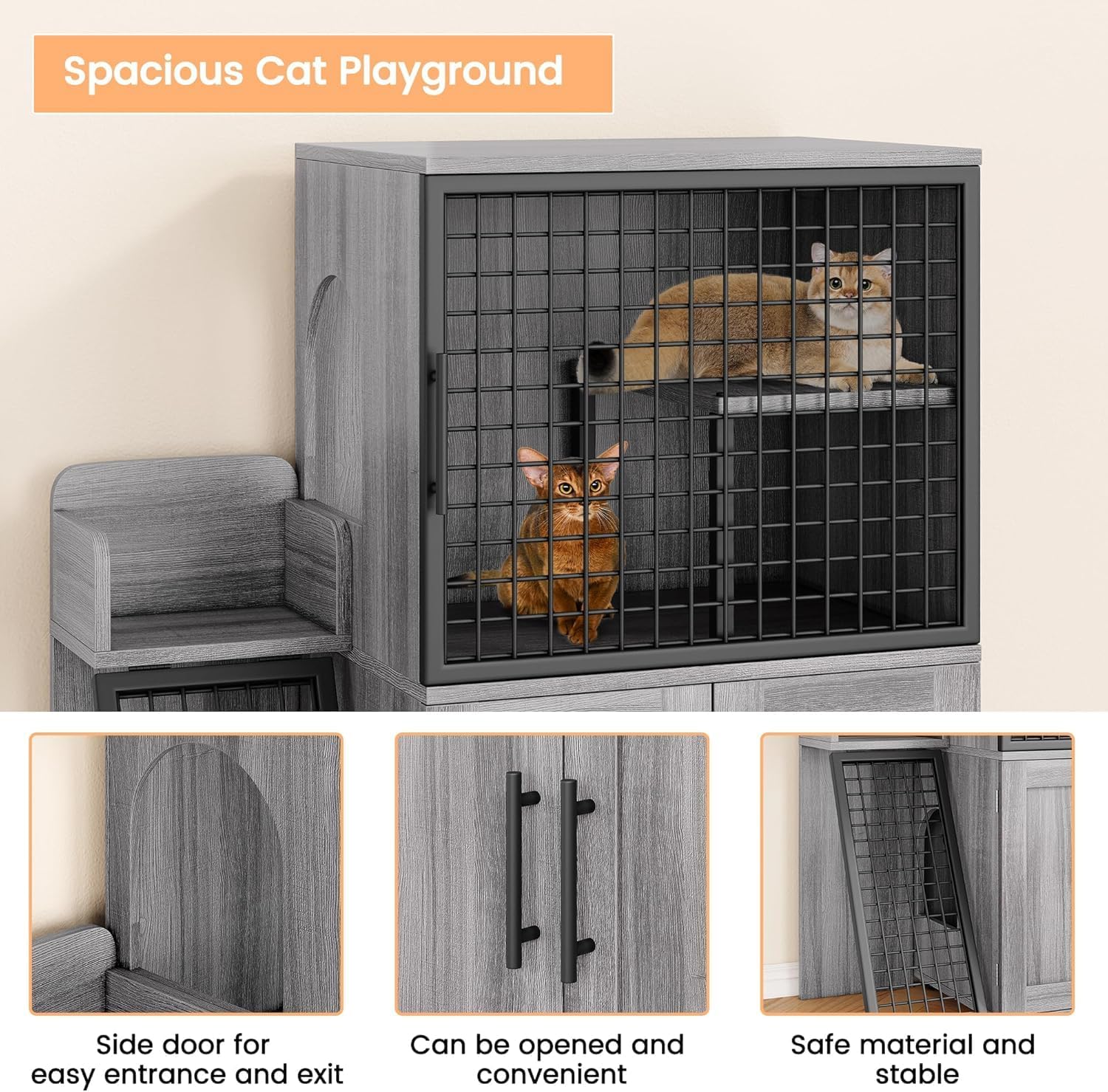 GAOMON Cat Litter Box Enclosure with Platform, Double Layer Hidden Cat House Furniture, Modern Indoor Cat Villa with Ladder, Kitty Washroom Cabinet for Indoor Cats - Wax Wood Color