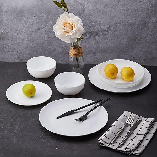 Miniatura 7 de CREATIVELAND Juego de vajilla redonda de vidrio duradero para cocina y comedor, servicio de 8 piezas para 2, platos de ensalada, cuencos de