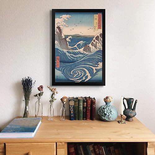 Miniatura 3 de Cabina perdida Whirlpool Rough Sea en Naruto en la provincia de Awa por Utagawa Hiroshige  Imprimir marco plano negro  Reproducción de pintura de