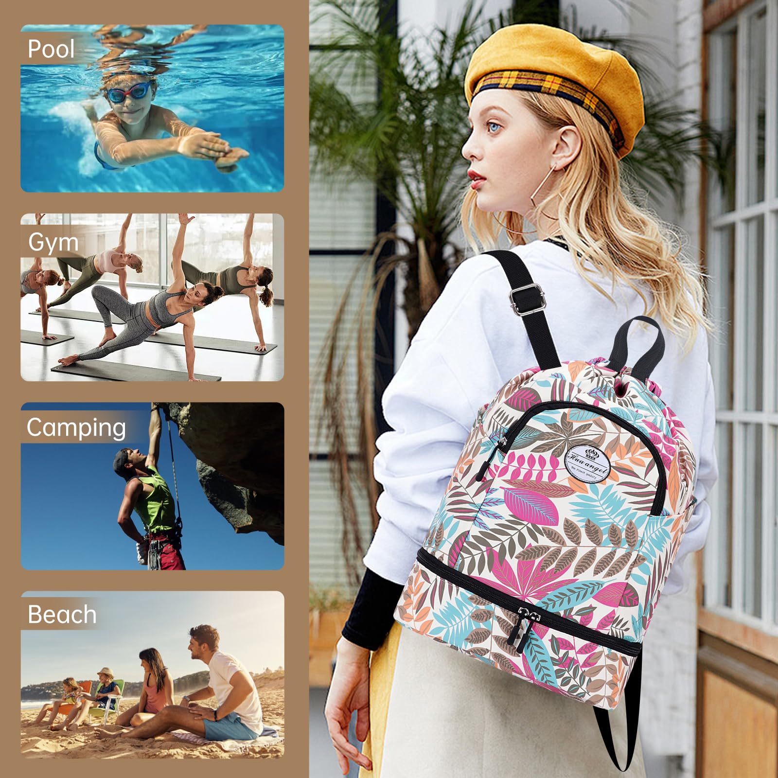 HUA ANGEL Mochila De Deportiva Con CordóN Ligera Gymsack Bolso De Cuerdas Con Muchos Bolsillos Mochila Mujer Hombre De Viaje Para Playa Piscina Baloncesto Futbol Balonmano — view 7