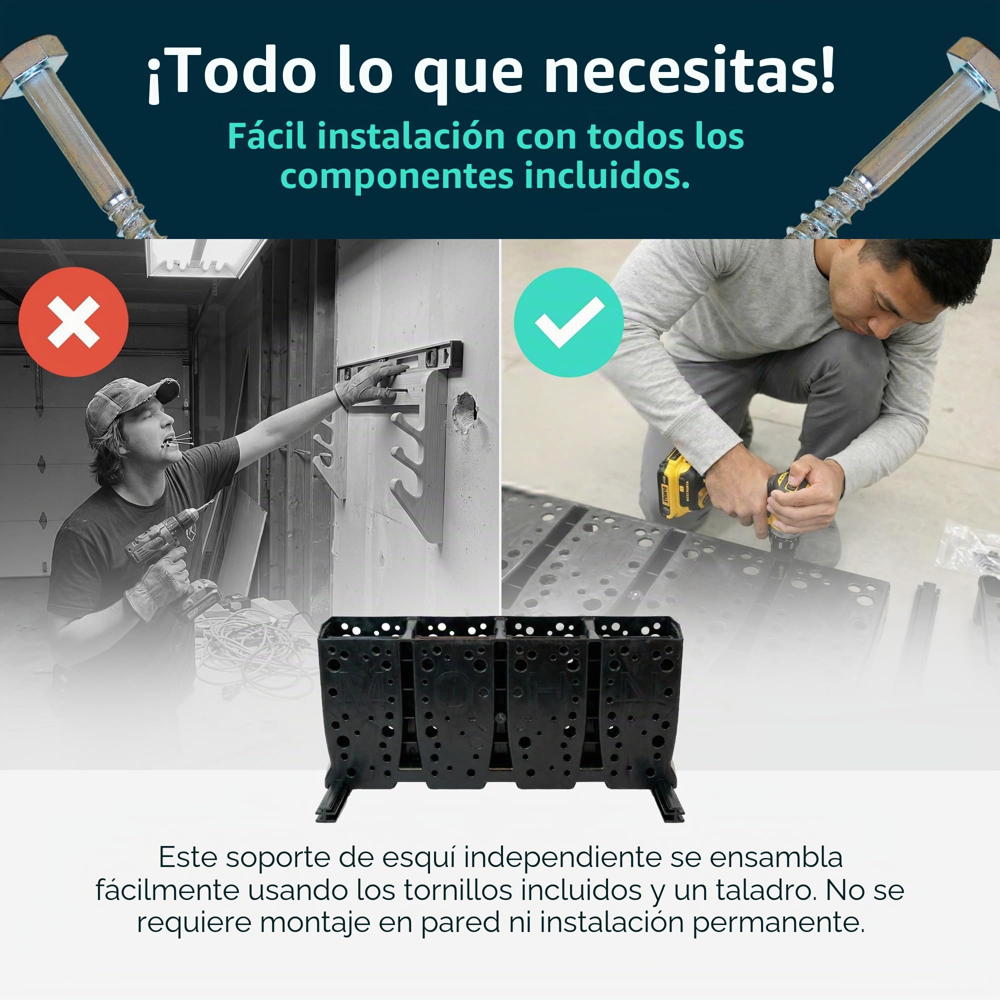 StoreYourBoard Portaesquís, 4 pares de esquís independientes para montaje en el piso, (Esquís anchos)