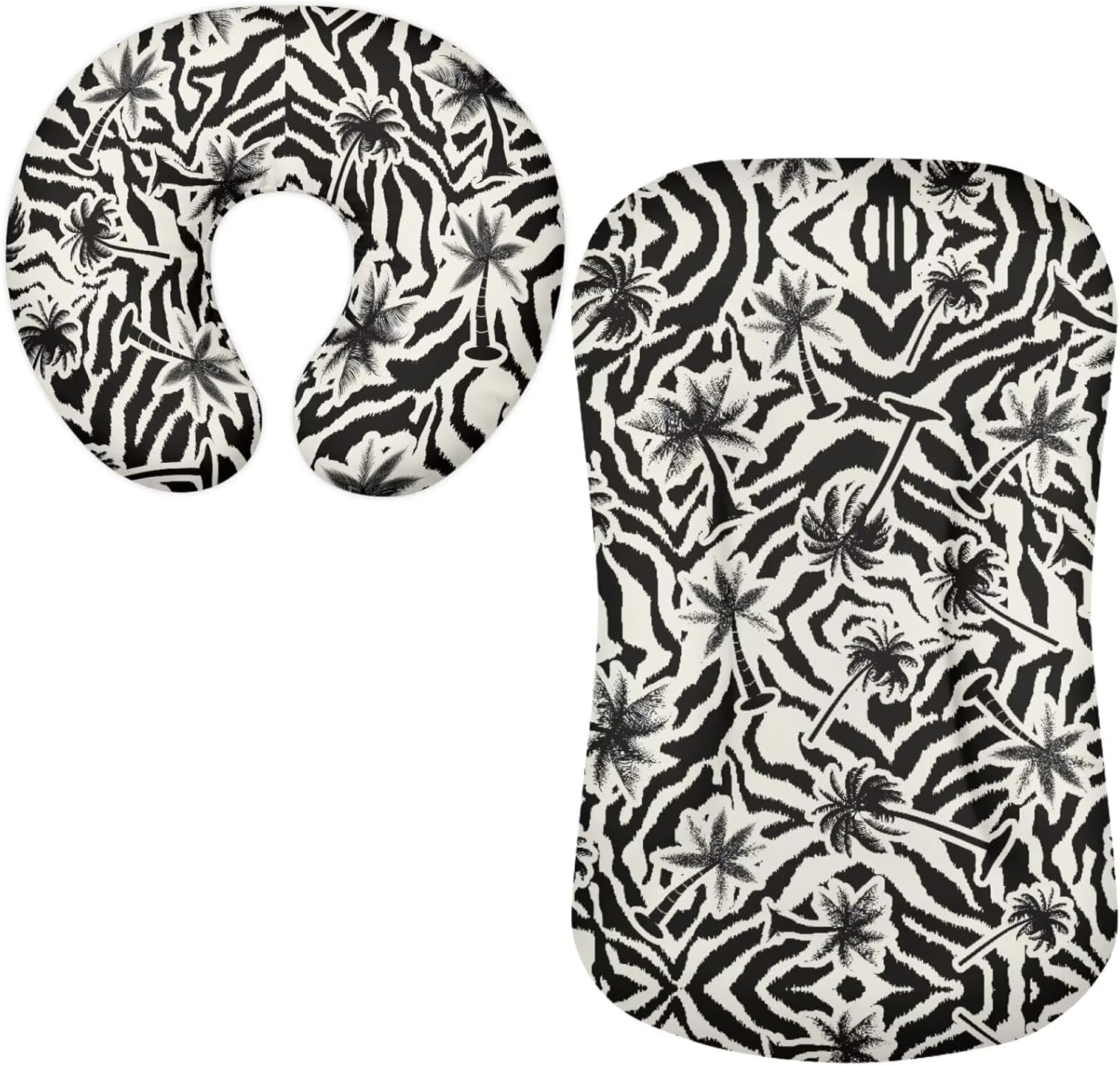 Palm Trees Zebra Stripes Infant Lounger Cover Fitted Baby Bassinet Sheets Set Stylish Nursing Pillow Covers Monochromatic U-Shaped Breastfeeding Pillowcase