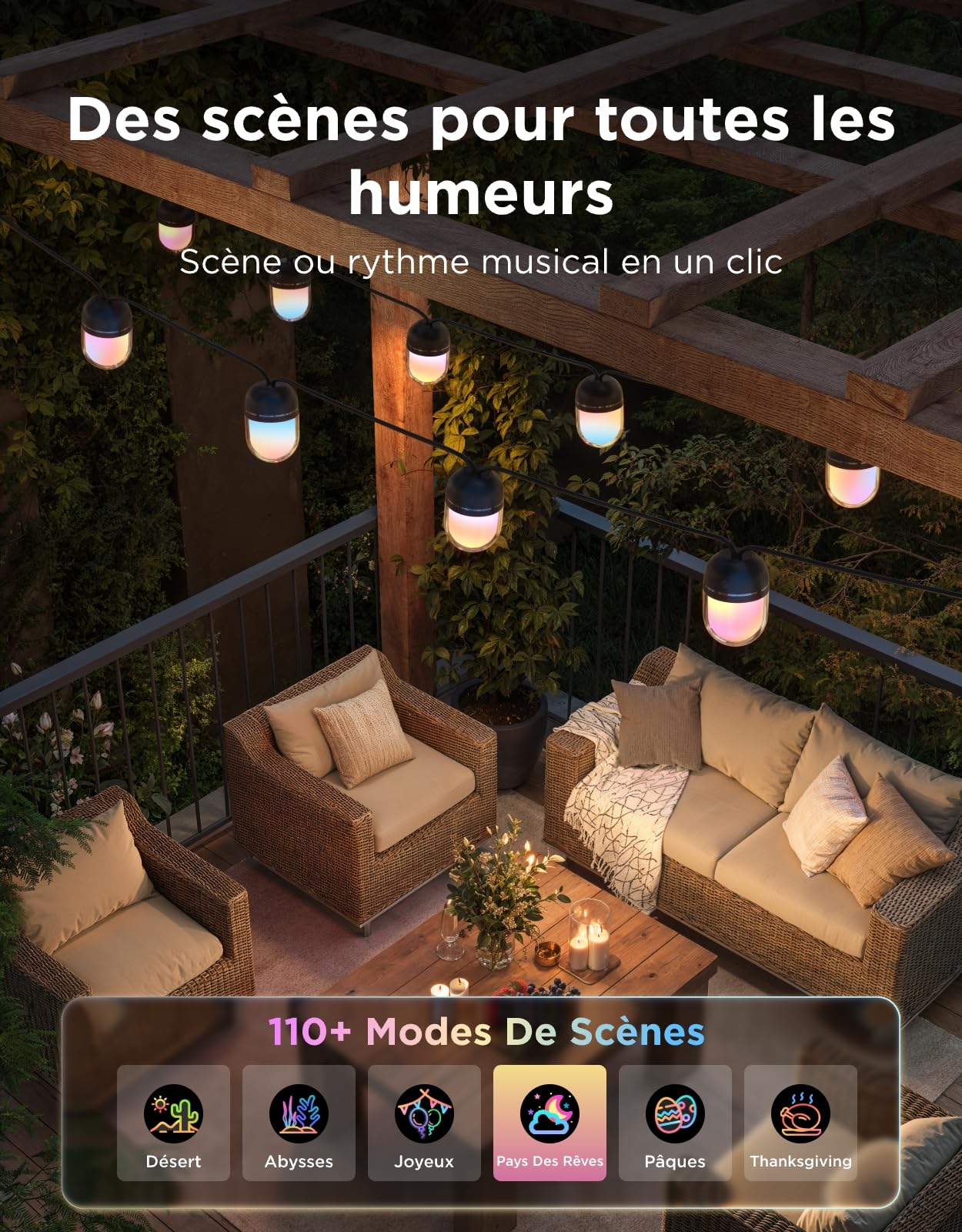 Govee Guirlande Extérieure 10M, RGBICW 240lm par LED, Contrôle App, IP67 | 16M Couleurs DIY, 111+ Modes de Scène, Synchro Musique, Matter/Alexa/Google, 30000h, Install. Facile, Jardin/Balcon/Terrasse