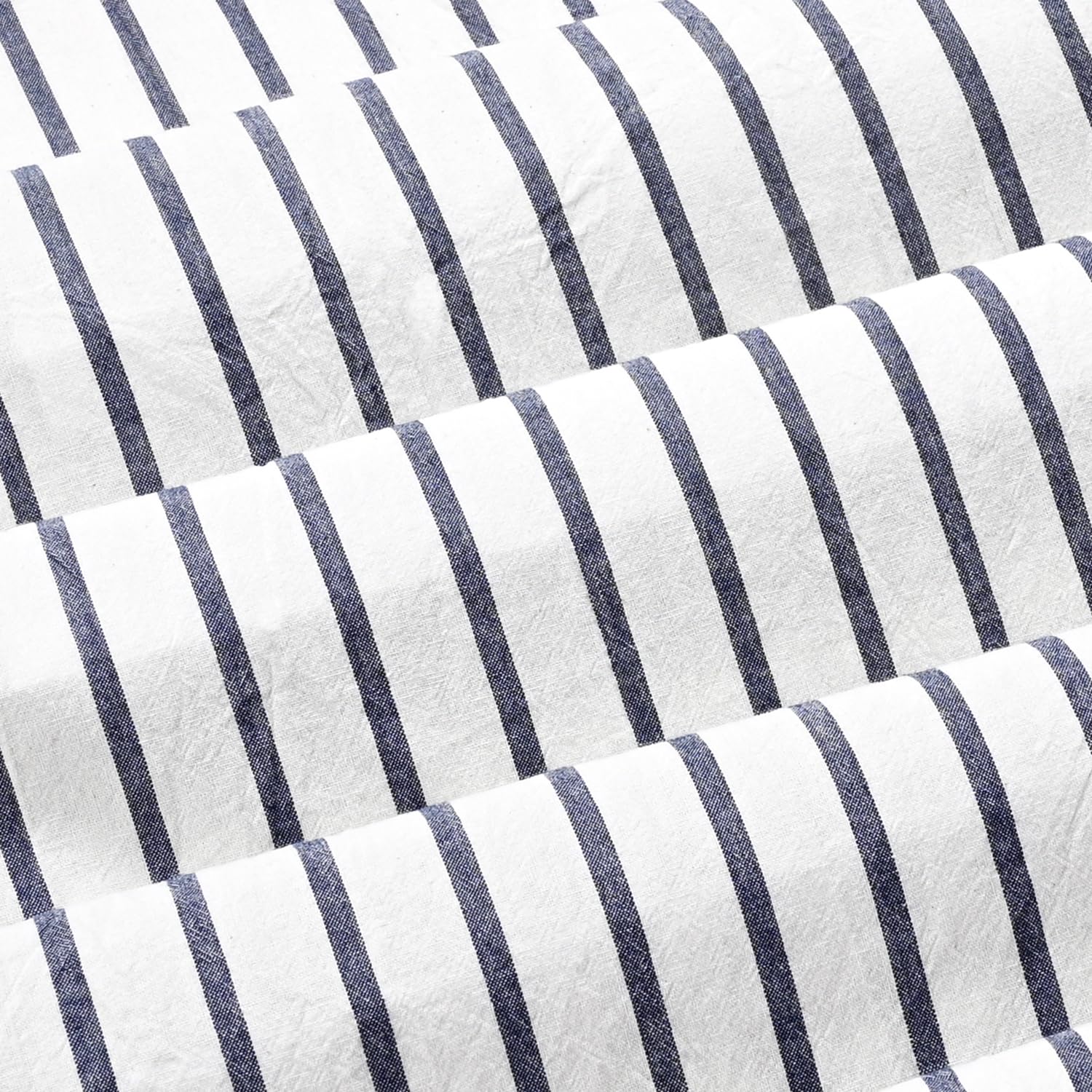 DOSLY IDÉES Rideau de Douche à Boutons en Lin et Coton Beige à Rayures Bleues Style campagnard 183 x 183 cm