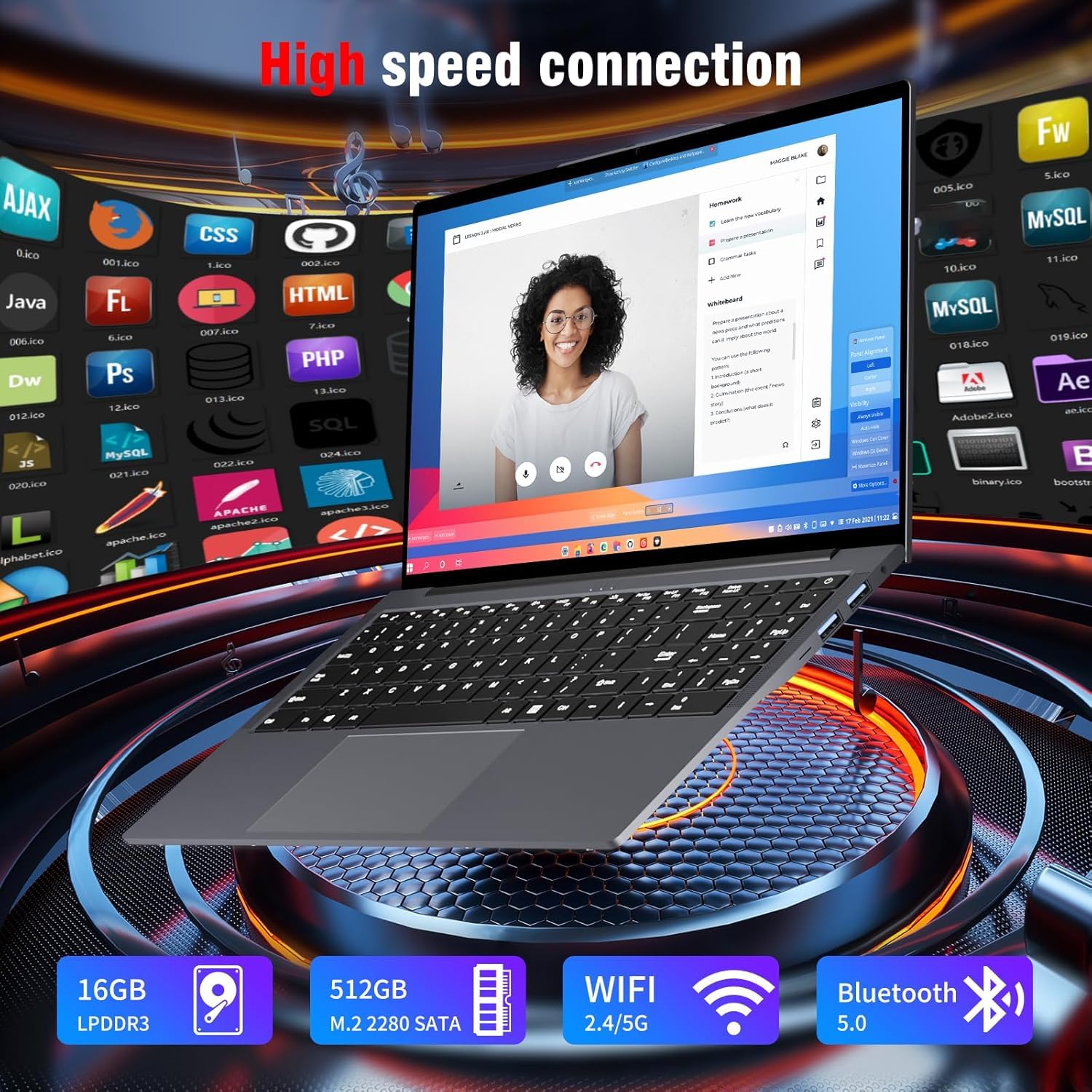 Tunhail PC Portatile 15.6 Pollici, Win 11 Notebook, Core Fino a 3.4GHz, Computer Portatile 16GB RAM 512GB SSD, Laptop IPS FHD 1920x1080, WiFi 5, Mini HDMI, USB-3.0, Type-C,Adatto a studenti e lavoro