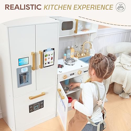 Miniatura 3 de Juego de cocina para niños con diseño realista, cocina de lujo con armarios de almacenamiento extendidos, cocina de juguete para niños pequeños con