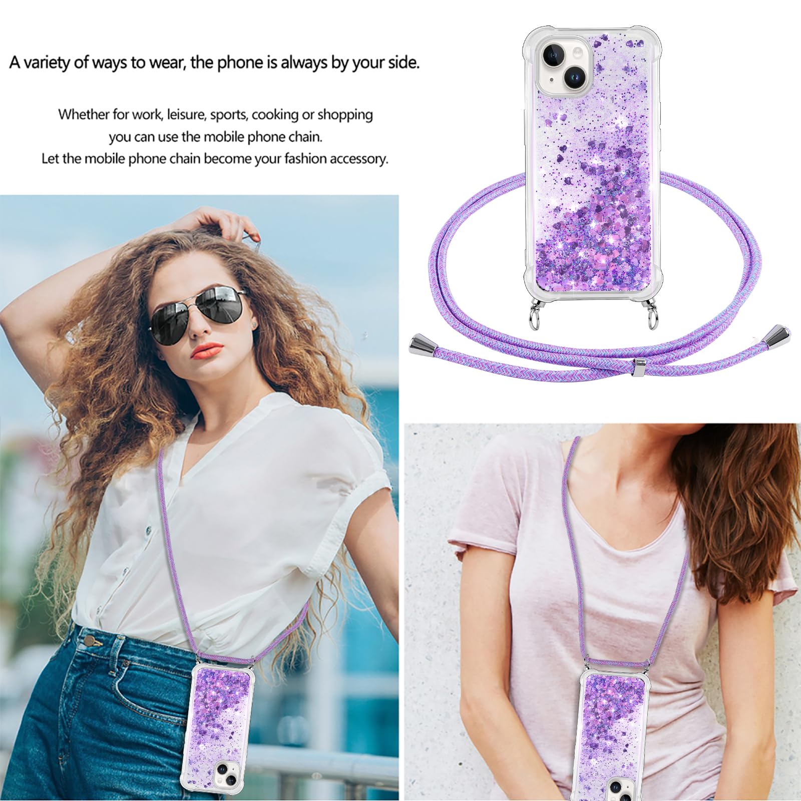 Vauki IPhone 11 Hülle Mit Handykette - Transparente Glitzer Hülle Mit Treibsand-Effekt