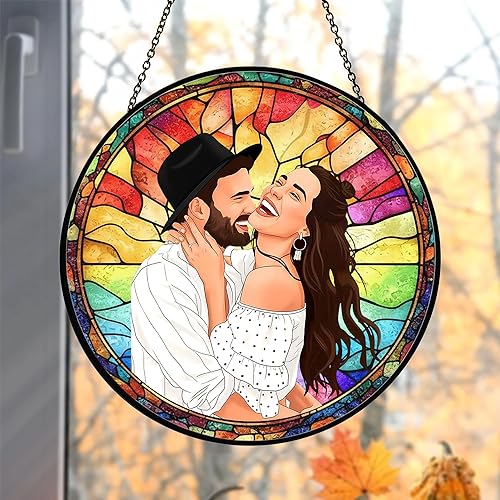 Foto personalizada para parejas con vitrales de imitación para parejas, retrato de fotos de cuople, adorno colgante de ventana de imitación para