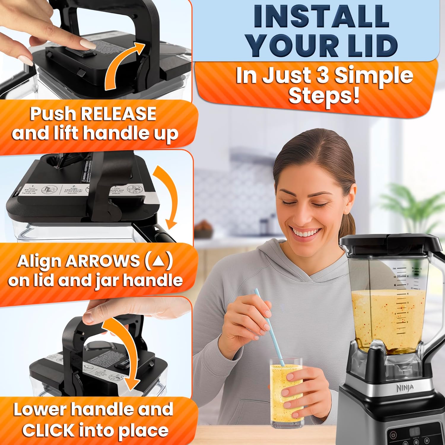 Ninja Blender Lid Replacement – Ninja Blender Top Replacement Lid – Fits NEW Rim Extension Pitcher Only, Exact Fit for BL770, BL770W, BL771, BL771C, BL772, BL772Q, BL773CCO – 72 OZ Wide Jar Compatible