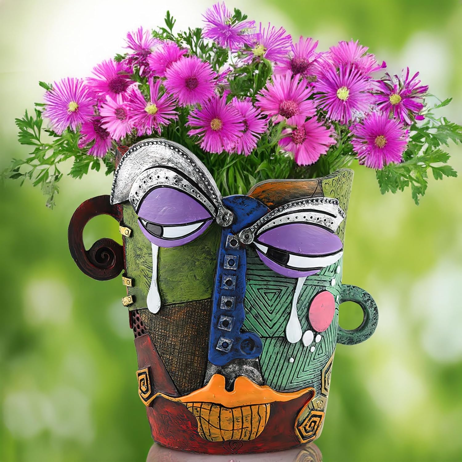 Picasso Flower Pot Colorful Face Art Abstract Resin Flower Pot Unique Face Flower Pot Head Planter for Indoor Outdoor Plants Patio Home Art Decoration (Tears)