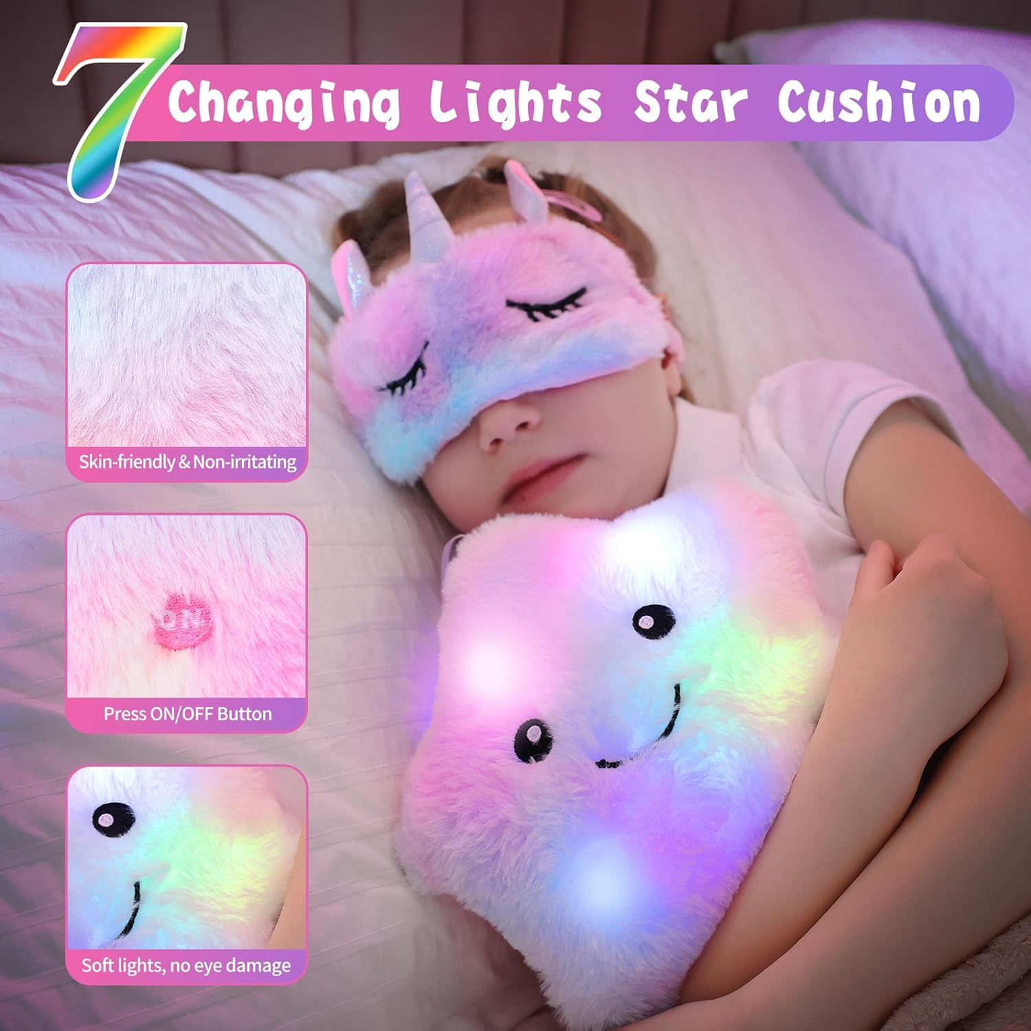 Cherry Tale Unicorn Gifts for Girls Age 6-8, Kids Unicorn Toys Set with Light Up Star Pillow Diary Headband Eye Mask Christmas Birthday Gifts for Little Girls Age 4 5 6 7 8 9 10 - Image 3