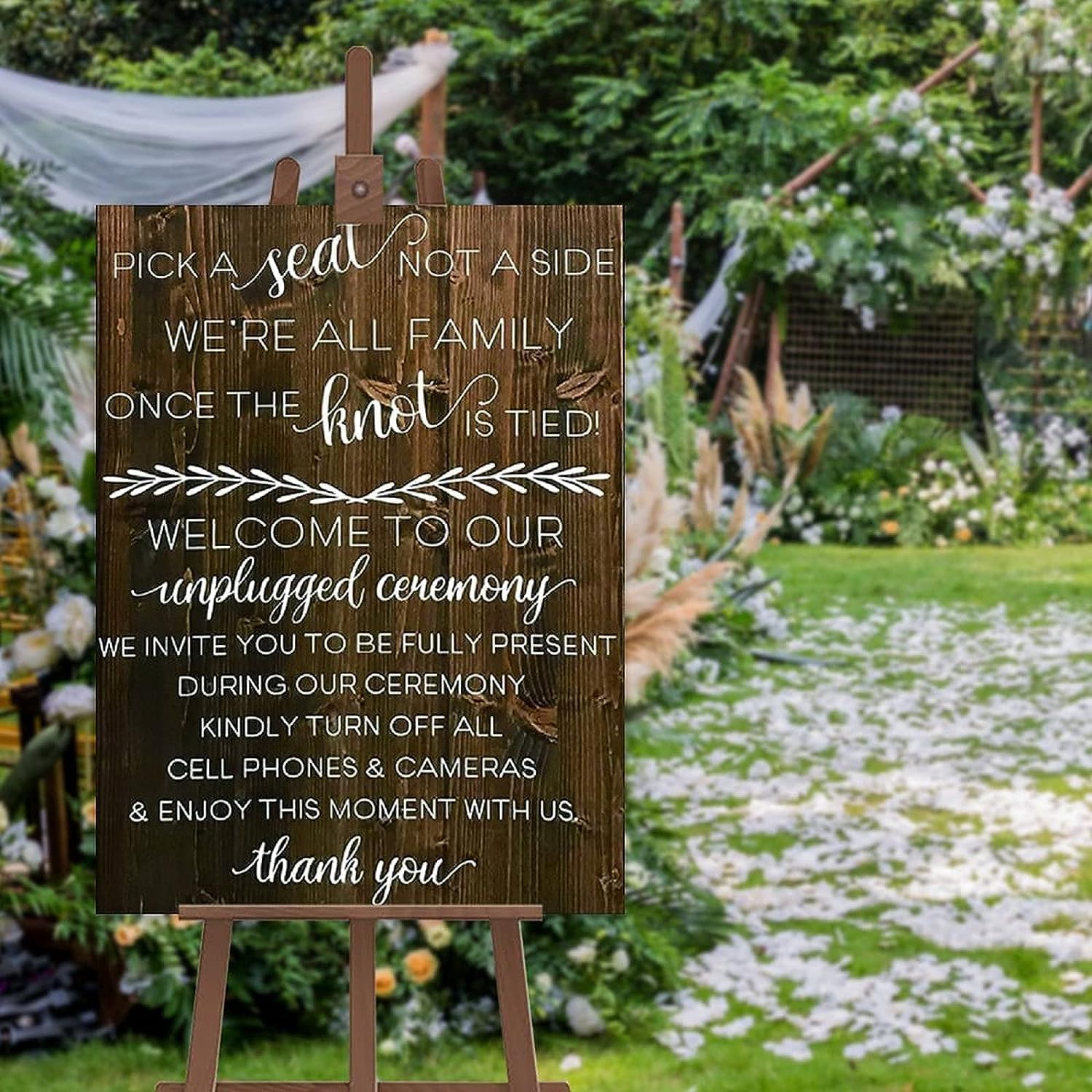 Pick A Seat Sign, Unplugged Wedding Sign, Wedding Ceremony Decor Sign, Rustic Vertical Wooden Wedding Sign, 18×24”(45×60 cm) Wedding Reception Sign, Wedding Directional Decorations, Seating Plan Sign