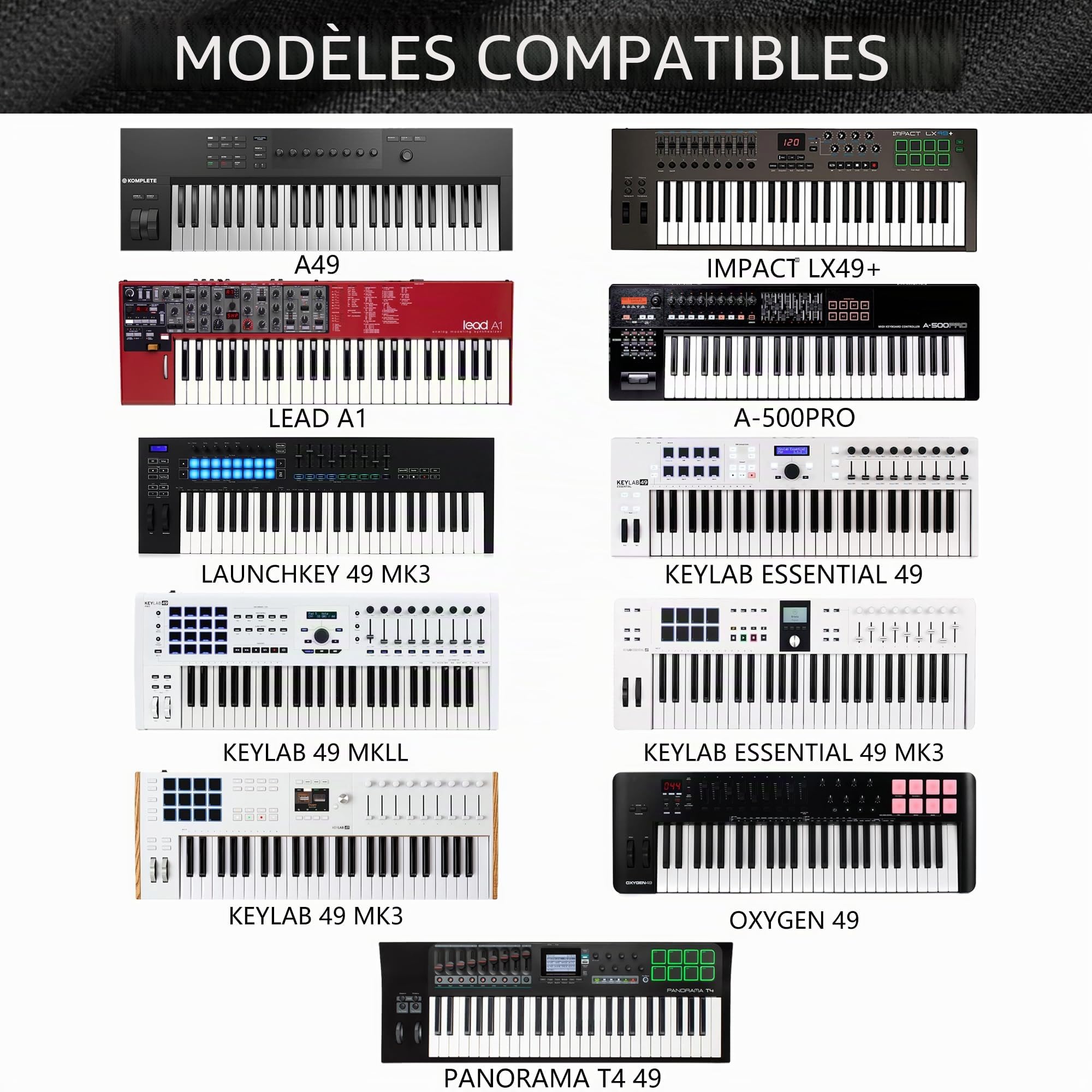 Musiin Housse anti-poussière pour clavier de piano à 49 touches, compatible avec Nektar Impact LX49+, Roland A-500PRO, Nektar Panorama T4 49, Chinlon de luxe, anti-poussière et anti-rayures, toucher