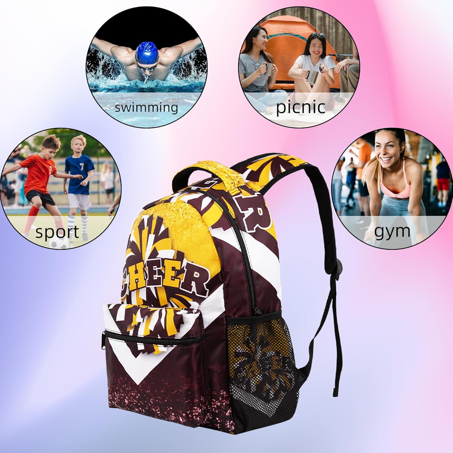 Cheer Backpack for Cheerleaders, Cheerleader Backpack for Women, Cheerleading Gifts for Teams (Gold&Red)