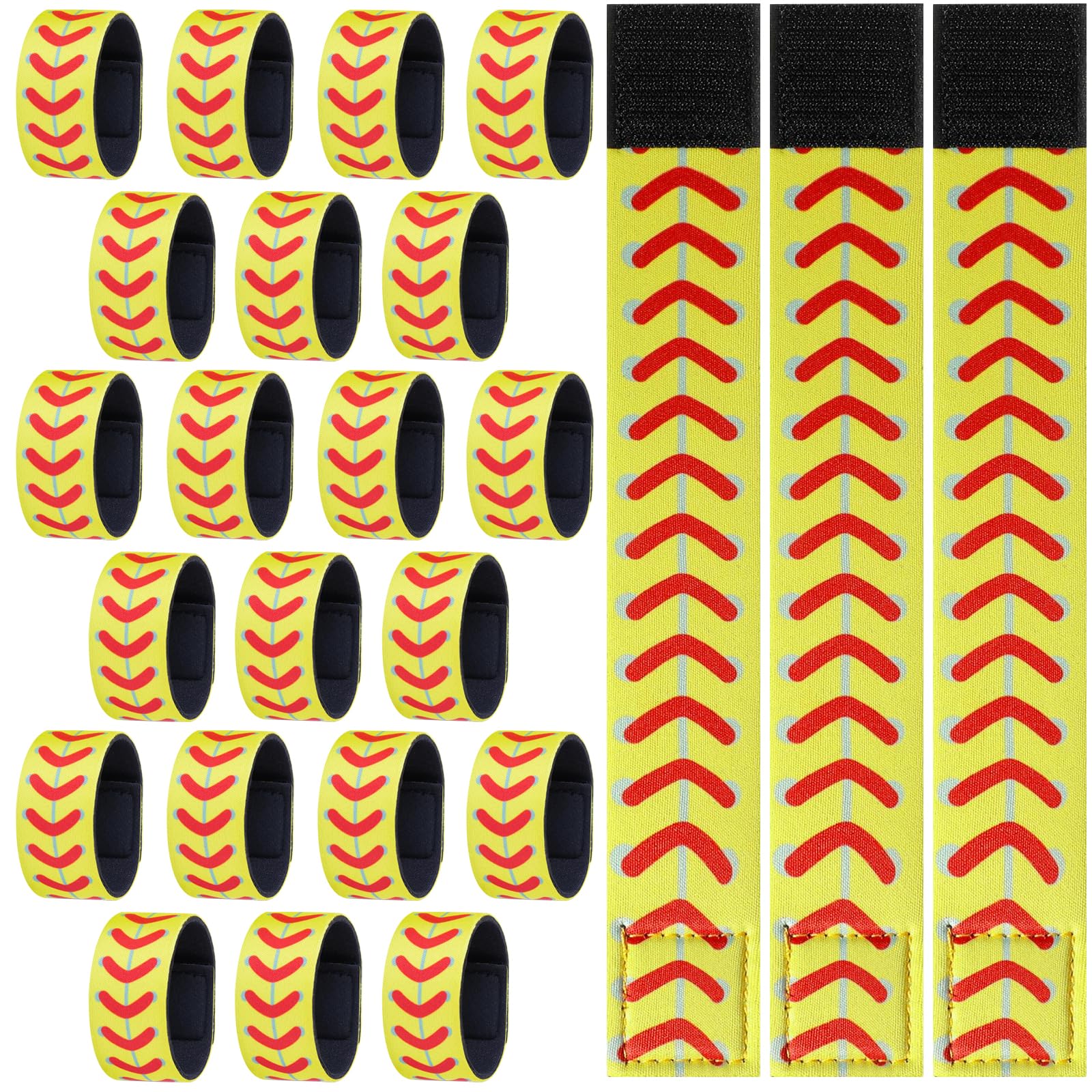 24 Pcs Softball Sleeve Holders-7.48 Inch Shirt Sleeve Straps, Yellow with Red Stitching Fastpitch Sports Accessories for Women Men Teens, Suitable Clips for Baseball Basketball Volleyball