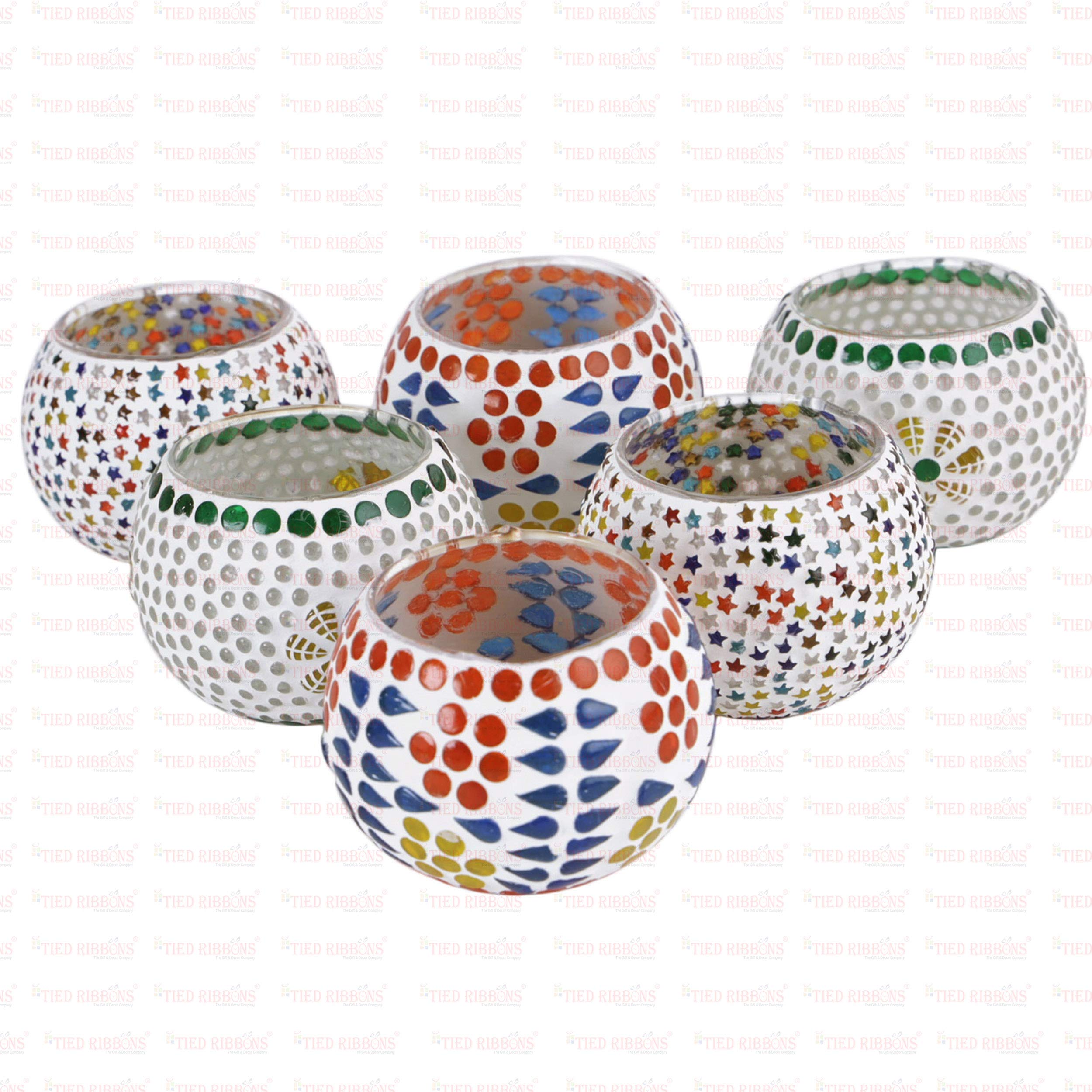 TIED RIBBONS Pack of 6 Mosaic Glass Votive Tealight Candle Holders for Dining Table - Decorations Items for Decor Living Room (Pack of 6, Glass) - Decorations Items for Home Office - Gifts 1