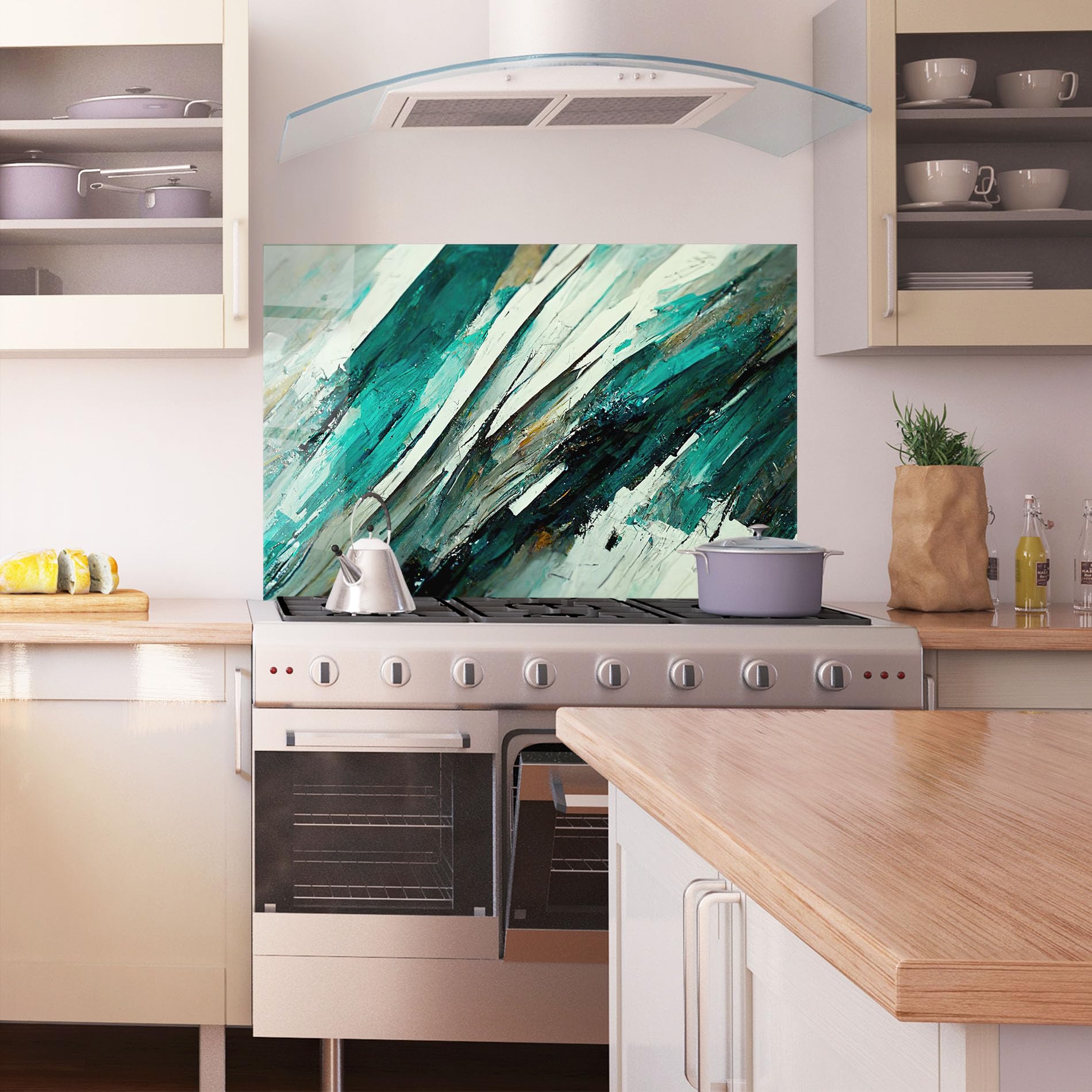 ARTHUB® Crédence de Cuisine en Verre 70x100 cm, Abstract Green Artwork | Protection Contre Les éclaboussures, Revêtement Mural en Carreaux, Plaque en Verre, Verre trempé, Abstrait, Art Abstrait