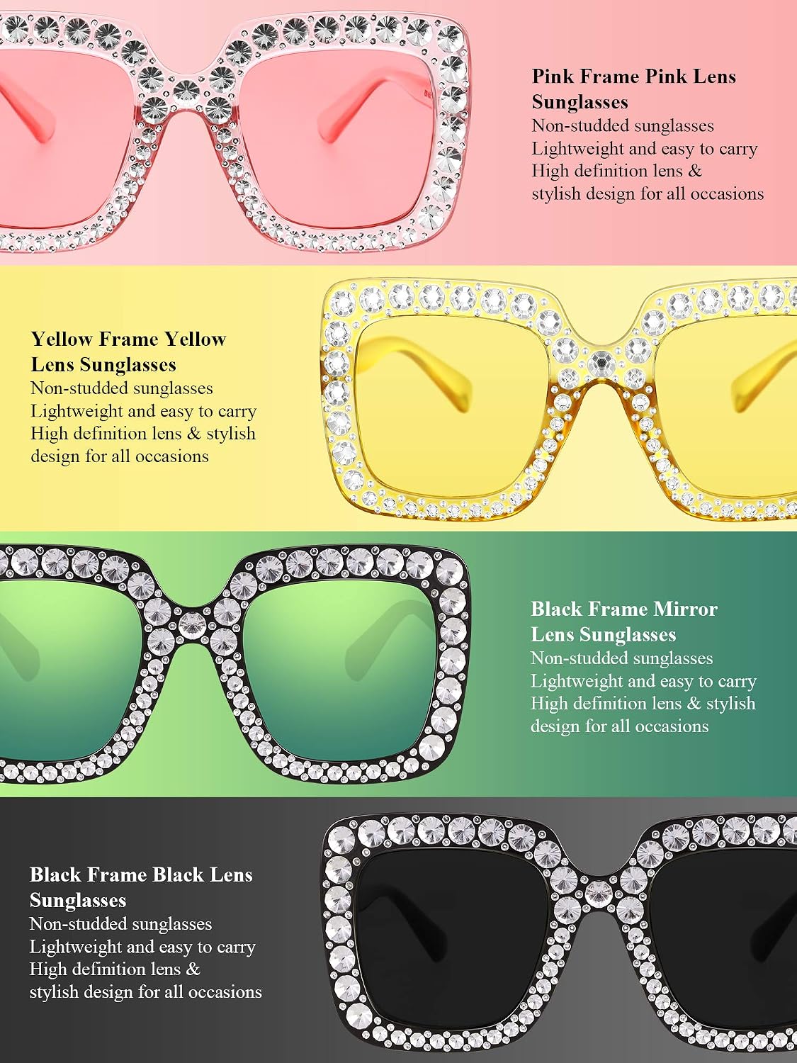Frienda 4 Pcs Disco Glasses for Women Retro Rhinestone Sunglasses image 2
