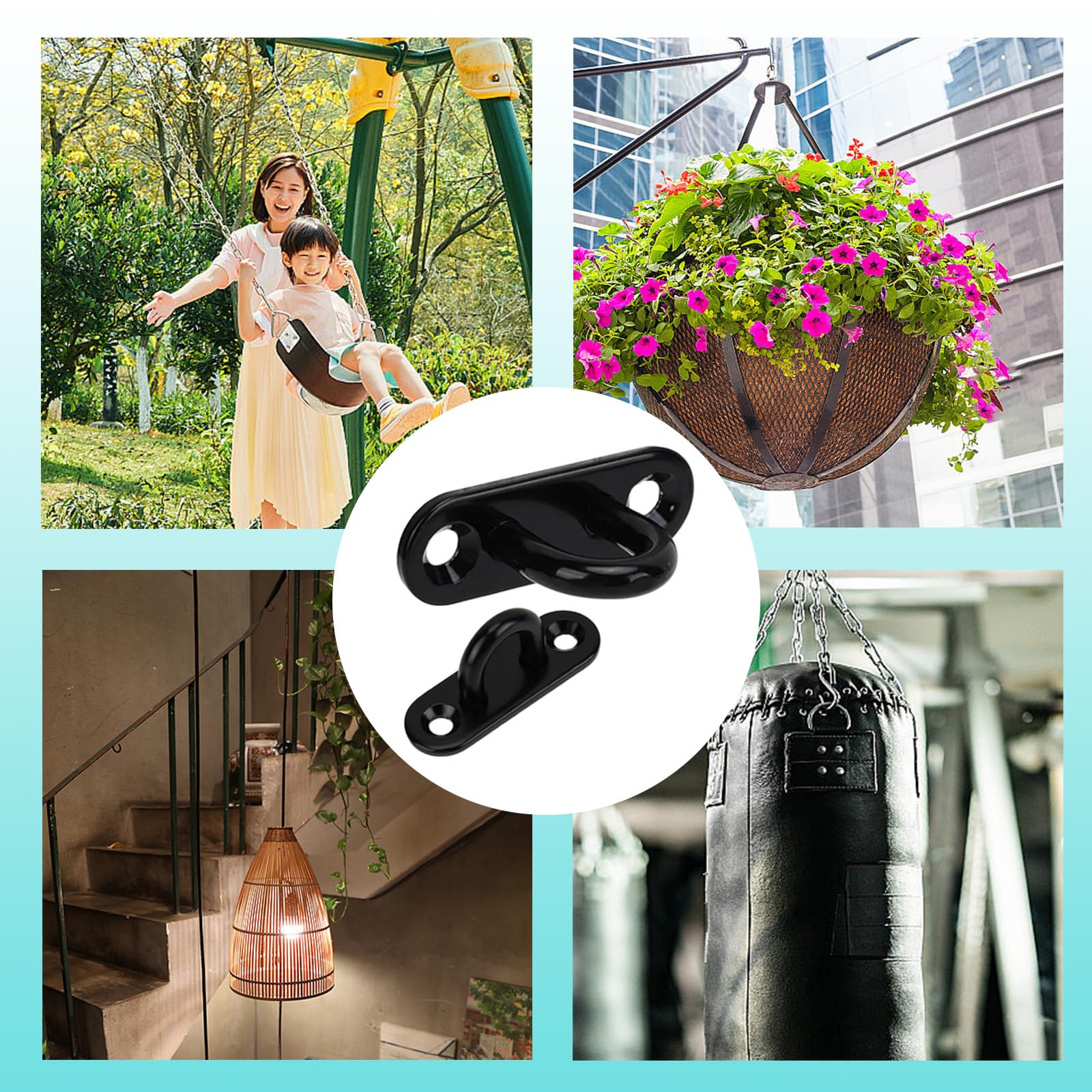 6 pz piastra occhiello in acciaio inox m5, gancio in acciaio inox con vite e tubo telescopico, moschettoni, ganci di fissaggio per barca, soffitto, altalena, amaca
