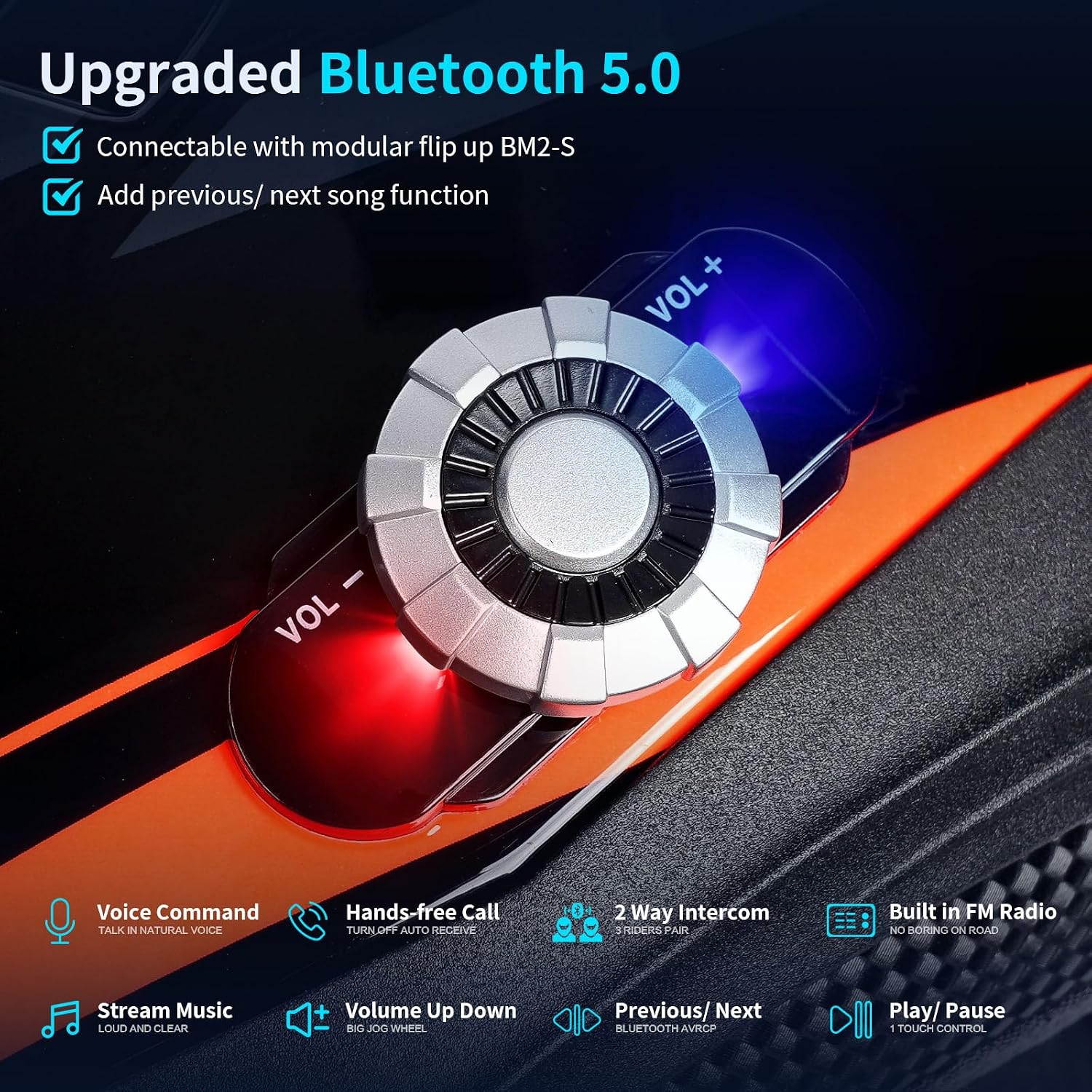 FreedConn BM12 Full Face Motorcycle Helmet Bluetooth 5.0 Integrated 2 Way Intercom DOT FMVSS-218 Rated Motorbike Helmet Communication with Dual Visor MP3 for Men Women New EPS