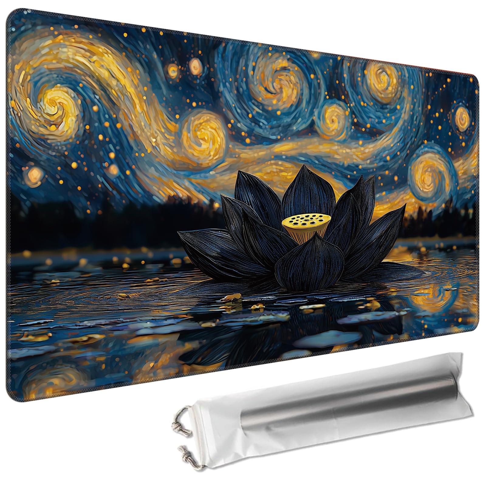 Cdkfxjy Playmats 27.5 x 15.7in(TCG MTG Trading Cards,Free Storage Bags,Waterproof Non-Slip Rubber Backing,Stitched Edges)-Starry Black Lotus