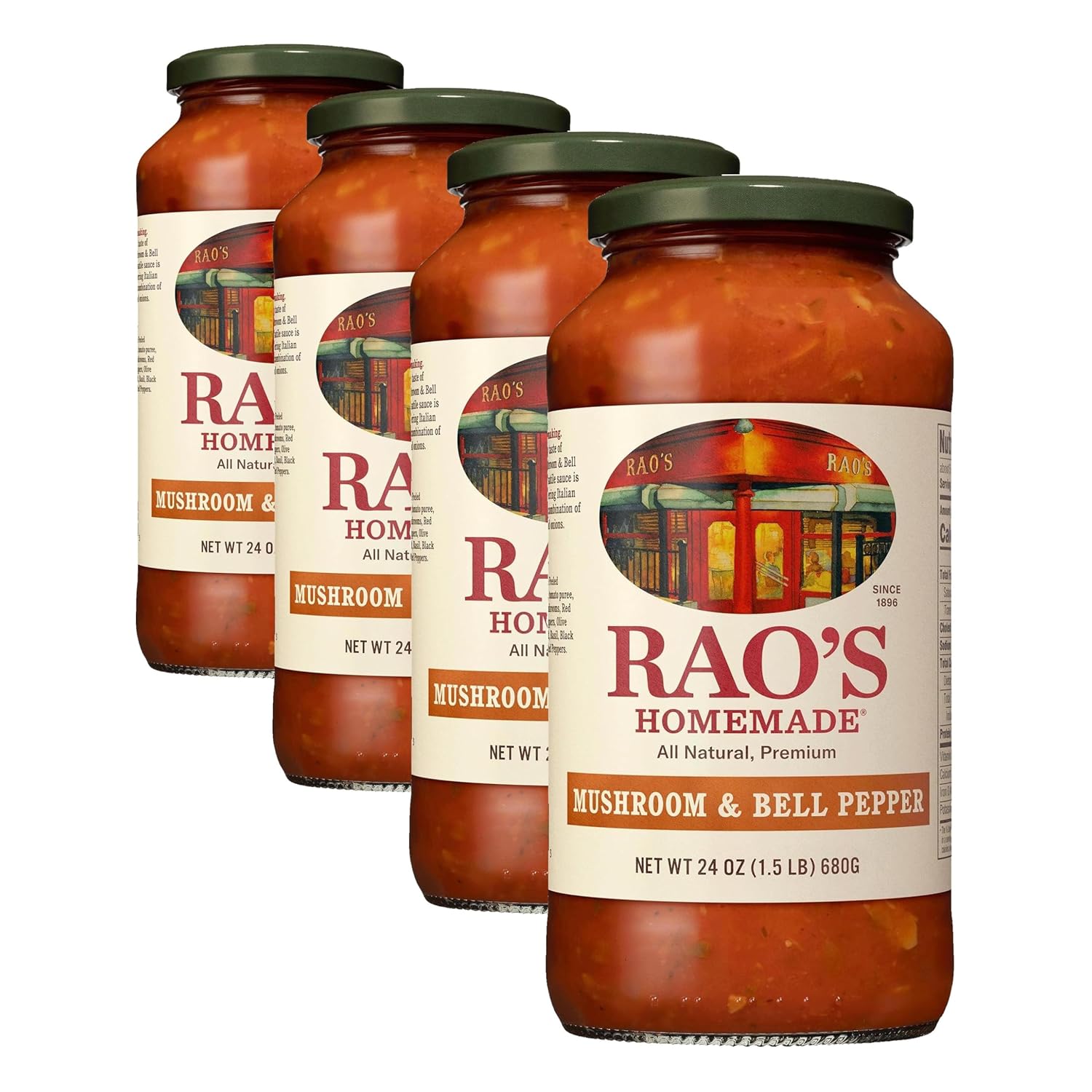 Rao's Homemade Mushroom and Bell Pepper Sauce, 24 oz, Tomato Sauce, All Purpose, Keto Friendly Pasta Sauce, Premium Quality Tomatoes from Italy, Mushrooms, and Bell Peppers (Pack of 4)