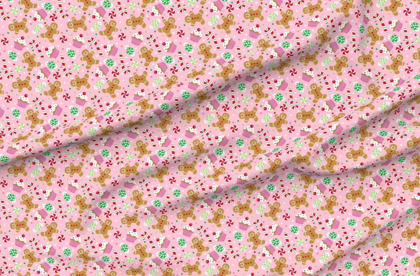Spoonflower Fabric - Christmas Candy Treats Pink Cupcake Polka Dots Gingerbread Holiday Printed on Organic Cotton Sateen Fabric by The Yard - Sewing Quilting Apparel Home Decor