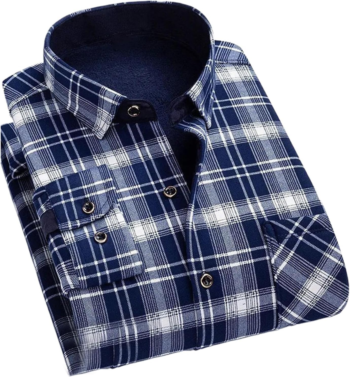 Men's Casual Thick Warm Plaid Long Sleeve Shirts Autumn Winter Fleece Shirt for Men Formal Business Office Shirts
