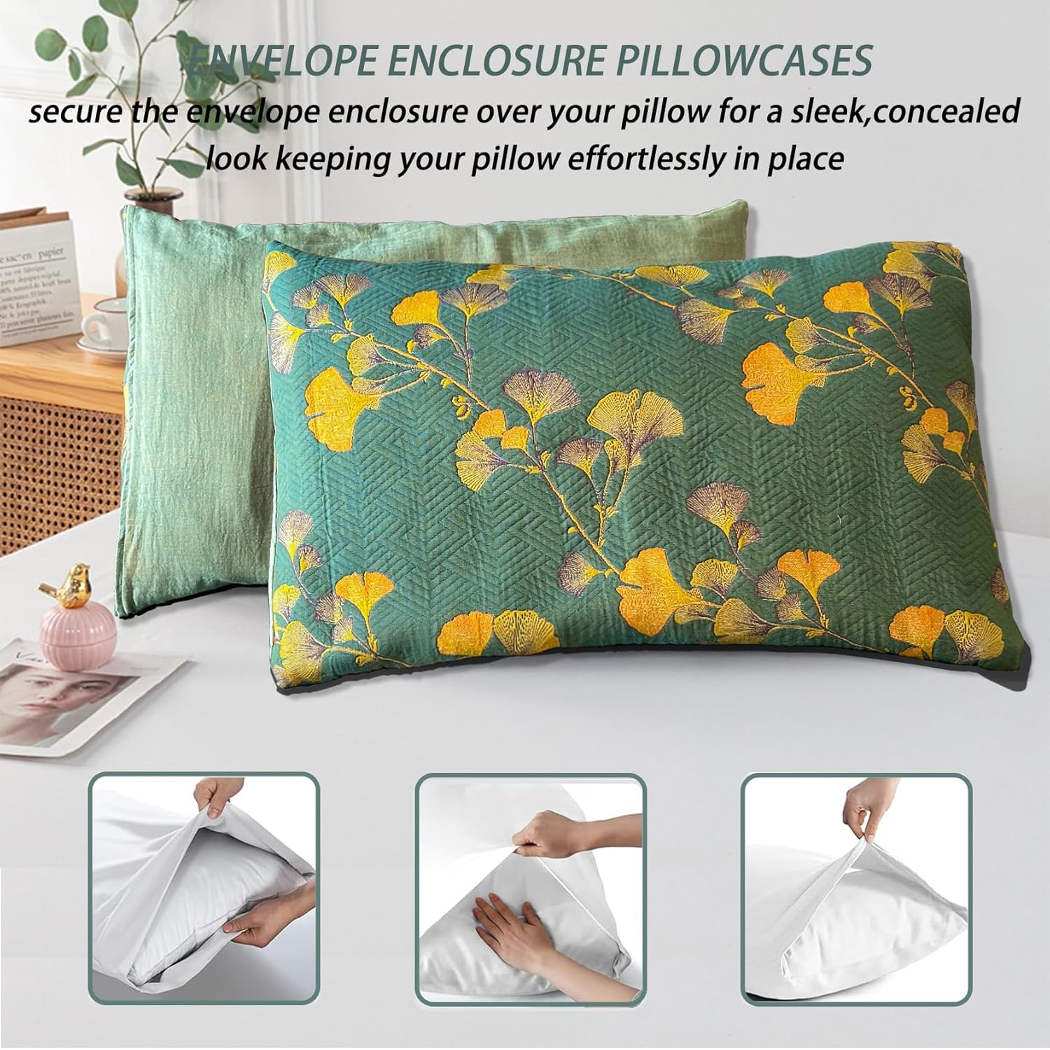 Ginkgo Quilt King Size Bedding Set Reversible Soft Quilt Set King Size Coverlet Set with Shams Lightweight Cotton Bedspread Set for All Season