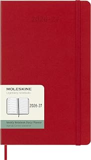 Moleskine Wochenkalender 2026–2027 – 18-Monats-Kalender mit Notizbereich, Hartcover und Gummibandverschluss, Farbe Scharlachrot, Large-Format 13 x 21 cm
