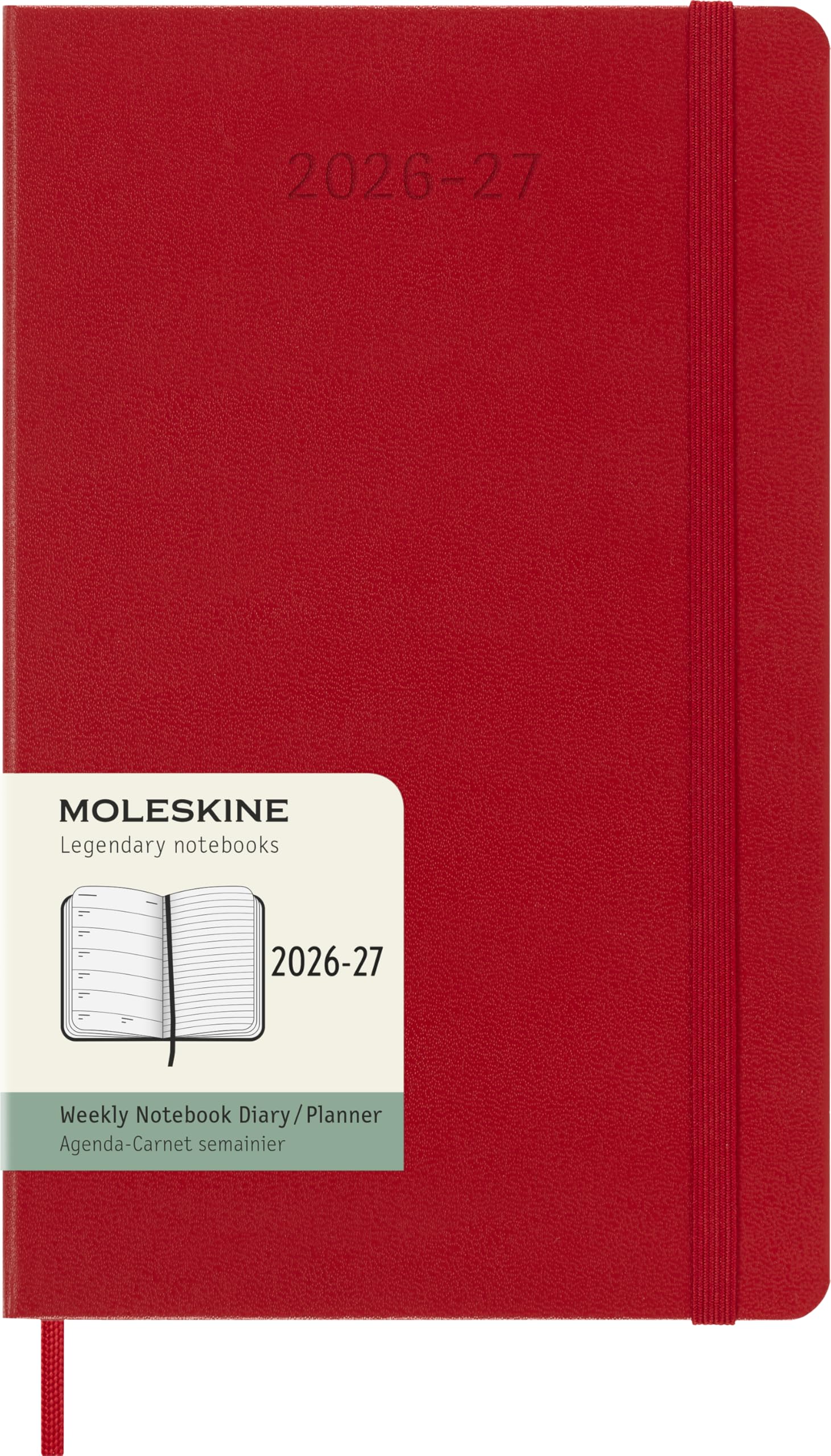 Moleskine Weekly Planner 2026 2027-18-Month Planner with Space for Notes, Hard Cover and Elastic Closure, Scarlet Red Color, Large Size 13 x 21 cm