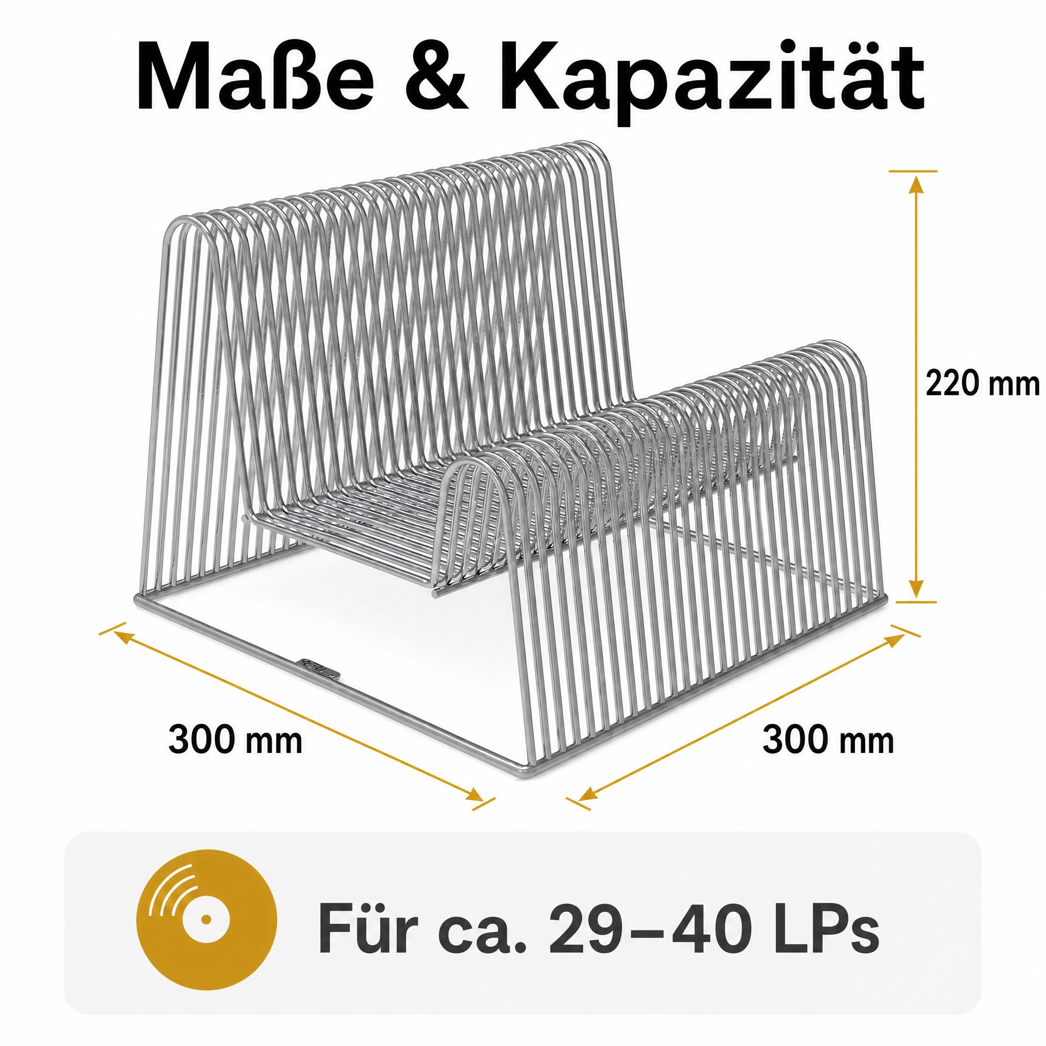 Zomo VS-Rack Wave Vinylständer aus Stahl – 300 x 300 x 220 mm - Chrom - Schallplattenständer für 29–40 LPs – Modernes LP Regal mit Rippenstruktur – 2 Sortieroptionen