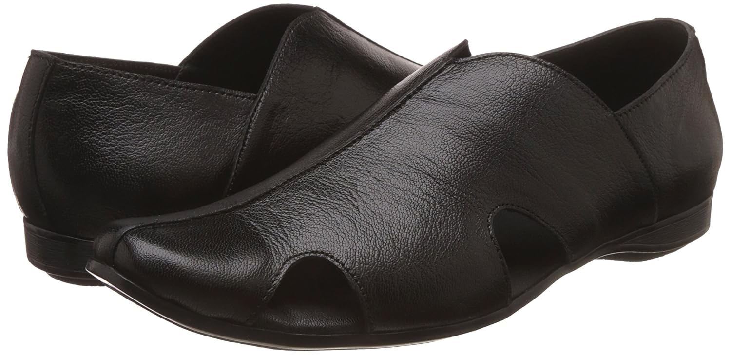 egoss Men's Black Leather Sandals and Floaters 6 UK/India (40 EU