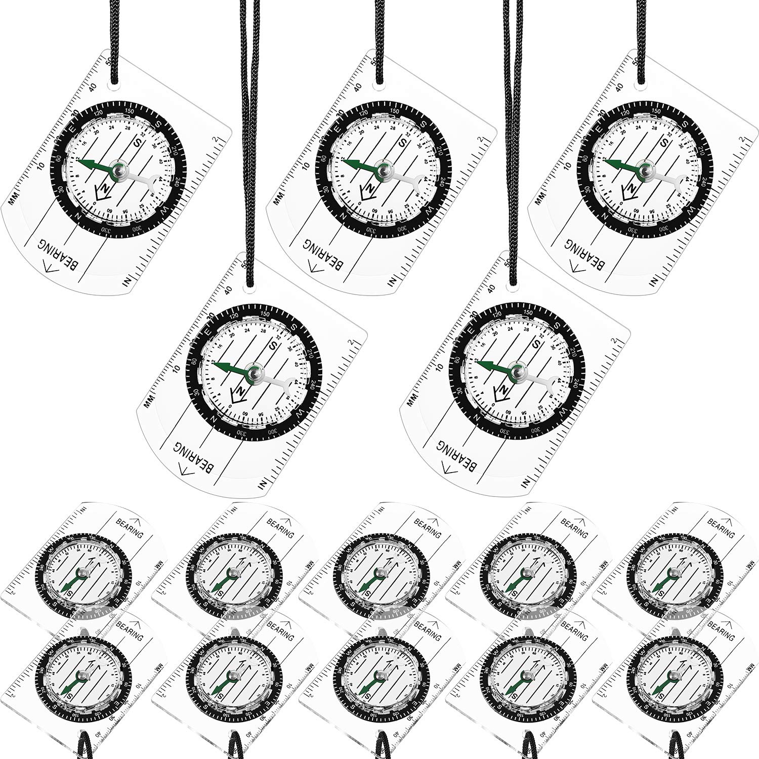 17 Pieces Orienteering Magnetic Compass Adjustable Declination Map Scout Compass for Camping Trip Travelling