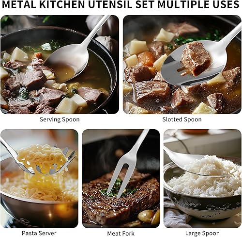 Miniatura 5 de Juego de utensilios de cocina de acero inoxidable 304, 10 piezas de utensilios de cocina de metal, utensilios de cocina pulidos con espejo, juego de