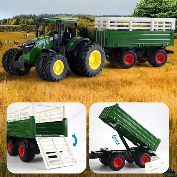 Oyuncak 2.4GHz Uzaktan Kumandalı 1:24 Ölçek Şarjlı Rc Römorklu Traktör - Kumandalı Çiftlik Traktörü (Hayvan Römorklu)