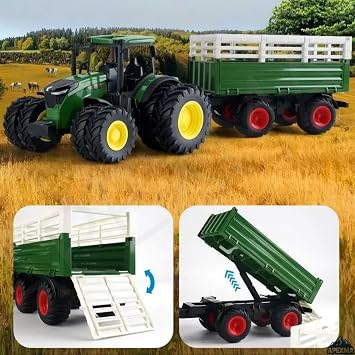 Oyuncak 2.4GHz Uzaktan Kumandalı 1:24 Ölçek Şarjlı Rc Römorklu Traktör - Kumandalı Çiftlik Traktörü (Hayvan Römorklu)