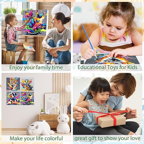 Miniatura 82 de EOBROMD Mrine Life - Paquete de 4 kits de pintura enmarcada por números para niños, kits de bricolaje para niños de 4 a 8 a 12 años, pintura sobre