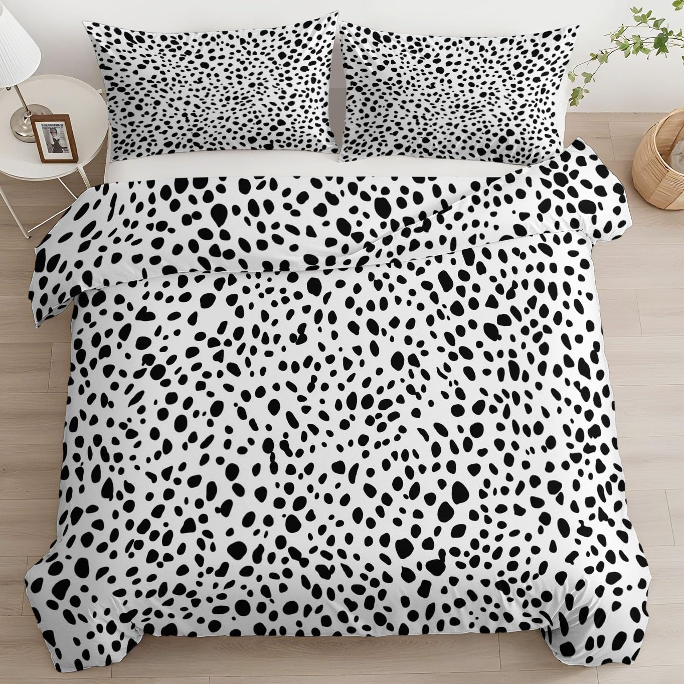 Housse de couette 220x240 cm avec 2 taies parure lit motifs pois